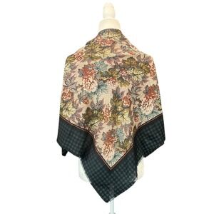 Vintage Club 7 Scarf Floral Wool Houndstooth Square Japan Granny Cottagecore